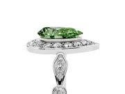 Fancy Green Pear Cut Diamond Halo Engagement Ring Set in White gold with Twisted Band and Prong Setting