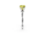 Fancy Yellow Princess Cut Diamond Solitaire Ring Set in White gold with Twisted Band and Bead Prong Setting