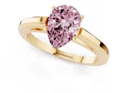 Fancy Pink Pear Cut Diamond Solitaire Ring Set in Yellow gold with Prong Setting and Classic Band