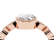 Oval Cut Diamond Vintage-Inspired Milgrain Ring Set in Rose gold with Marquise Stations of Round Accents