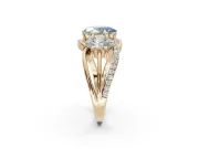 Oval Three Stone Split Shank Engagement Ring Setting for a Fancy Blue Lab-Grown Diamond | Matching Sides | Yellow Gold