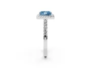 Fancy Blue Princess Cut Diamond Halo Pavé Solitaire Ring Set in White gold with Prong-Set Center Stone