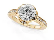 Round Floral Pavé Engagement Ring Setting | Petal Accents | Yellow Gold