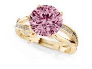 Round Twisted Pavé Engagement Ring Setting for a Fancy Pink Lab-Grown Diamond | Pavé and Plain Strands | Yellow Gold