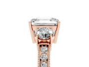 Emerald Cut Vintage Three Stone Engagement Ring Setting | Graduated Milgrain Pave | Rose Gold