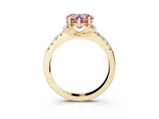 Heart-Shaped Side Stone Engagement Ring Setting for a Fancy Pink Lab-Grown Diamond | Pave Band | Yellow Gold
