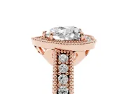 Heart Cut Diamond Halo Ring Set in Rose gold with Round Accent Halo, Pavé Band and Prong Setting