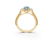 Fancy Blue Marquise Cut Diamond Halo Milgrain Pavé Ring Set in Yellow gold with Prong Setting
