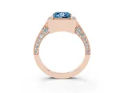 Princess Cut Milgrain Halo Engagement Ring Setting for a Fancy Blue Lab-Grown Diamond | Side Stones | Rose Gold