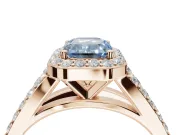 Emerald Cut Halo Pavé Engagement Ring Setting for a Fancy Blue Lab-Grown Diamond | Narrow Split Shank | Rose Gold