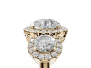 Round Three Stone Halo Engagement Ring Setting | Haloed Side Stones | Yellow Gold