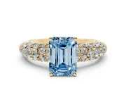 Emerald Cut Multi Row Pave Engagement Ring Setting for a Fancy Blue Lab-Grown Diamond | Yellow Gold