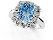 Radiant Cut Cluster Halo Engagement Ring Setting for a Fancy Blue Lab-Grown Diamond | Large Round Accents | Platinum
