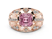Asscher Cut Art Deco Engagement Ring Setting for a Fancy Pink Lab-Grown Diamond | Rose Gold