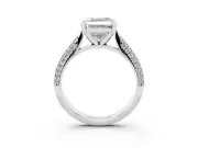 Asscher Cut Diamond Solitaire Engagement Ring Set in Silver with Multi-Row Round Pavé Band and Prong Setting