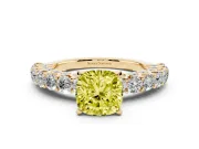 Cushion Cut Shared Prong Engagement Ring Setting for a Fancy Yellow Lab-Grown Diamond | Yellow Gold