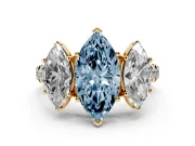 Marquise Three Stone Engagement Ring Setting for a Fancy Blue Lab-Grown Diamond | Accented Shoulders | Yellow Gold