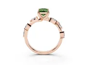 Fancy Green Emerald Cut Diamond Solitaire Ring Set in Rose gold with Twisted Marquise Accent Band