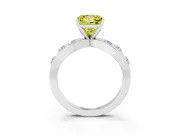 Fancy Yellow Princess Cut Diamond Solitaire Ring Set in White gold with Side Stones on Criss-Cross Band and Prong Setting