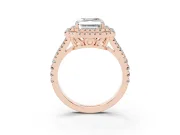 Asscher Cut Double Halo Split Shank Engagement Ring Setting | Pavé Shoulders | Rose Gold