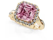 Asscher Cut Twist Halo Engagement Ring Setting for a Fancy Pink Lab-Grown Diamond | Yellow Gold