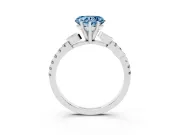 Fancy Blue Heart Cut Diamond Solitaire Leaf-Inspired Ring Set in Platinum with Pavé Band and Prong Setting