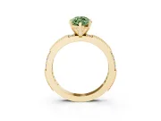 Fancy Green Marquise Cut Diamond Solitaire Ring Set in Yellow gold with Slim Pavé Band and Prong Setting