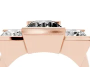 Fancy Black Round Cut Diamond Three-Stone Channel Set Ring Set in Rose gold with Smooth Polished Band