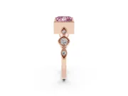 Fancy Pink Princess Cut Diamond Vintage-Inspired Milgrain Ring Set in Rose gold with Marquise Stations of Round Accents
