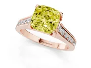 Cushion Cut Graduated Pavé Engagement Ring Setting for a Fancy Yellow Lab-Grown Diamond | Rose Gold