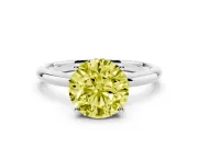 Fancy Yellow Round Cut Diamond Solitaire Engagement Ring Set in Silver with Prong Setting and Polished Band