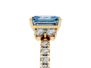 Emerald Cut Side Stone Engagement Ring Setting for a Fancy Blue Lab-Grown Diamond | Pave Band | Yellow Gold