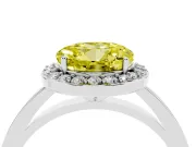 Round Thin Halo Low Profile Engagement Ring Setting for a Fancy Yellow Lab-Grown Diamond | Slim Plain Band | White Gold