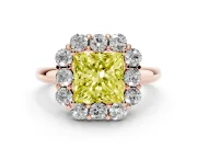 Princess Cut Graduated Milgrain Halo Engagement Ring Setting for a Fancy Yellow Lab-Grown Diamond | Rose Gold