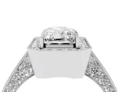 Radiant Cut Vintage Milgrain Halo Engagement Ring Setting | Side Stones and Pave | White Gold