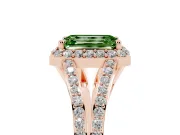 Fancy Green Emerald Cut Diamond Halo Split Shank Pavé Ring Set in Rose gold with Prong Setting