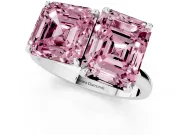 Fancy Pink Asscher Cut and Emerald Cut Toi Moi Ring Set in Platinum with Prong Setting