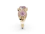 Round Three Stone Halo Engagement Ring Setting for a Fancy Pink Lab-Grown Diamond | Pavé Wave Band | Yellow Gold