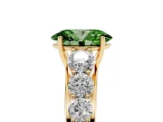 Oval Graduated Side Stone Engagement Ring Setting for a Fancy Green Lab-Grown Diamond | Flat Top Band | Yellow Gold