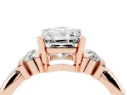 Three-Stone Radiant Cut Diamond Channel Set Ring Set in Rose gold with Bar Prongs