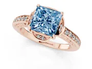 Princess Cut Floral Pavé Engagement Ring Setting for a Fancy Blue Lab-Grown Diamond | Rose Gold