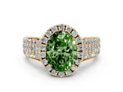 Oval Pavé Engagement Ring Setting for a Fancy Green Lab-Grown Diamond | Wide Three-Row Band | Yellow Gold