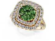 Round Halo Split Shank Engagement Ring Setting for a Fancy Green Lab-Grown Diamond | Pavé Strands | Yellow Gold