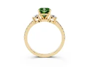 Fancy Green Three-Stone Cushion Cut Diamond Pavé Band Ring Set in Yellow gold with Prong Setting