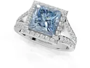 Princess Cut Halo Pavé Engagement Ring Setting for a Fancy Blue Lab-Grown Diamond | Narrow Split Shank | White Gold