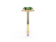 Oval Halo Engagement Ring Setting for a Fancy Green Lab-Grown Diamond | Pave Shoulders | Yellow Gold