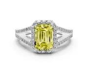 Emerald Cut Halo Engagement Ring Setting for a Fancy Yellow Lab-Grown Diamond | V-Split Pavé Band | Sterling Silver
