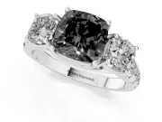 Fancy Black Cushion Cut Diamond Three-Stone Ring Set in Silver with Pavé Band