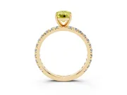 Fancy Yellow Emerald Cut Diamond Pavé Solitaire Ring Set in Yellow gold with Round Band and Prong Setting