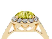 Fancy Yellow Round Cut Diamond Floral Halo Ring Set in Yellow gold with Pavé Band and Prong Setting